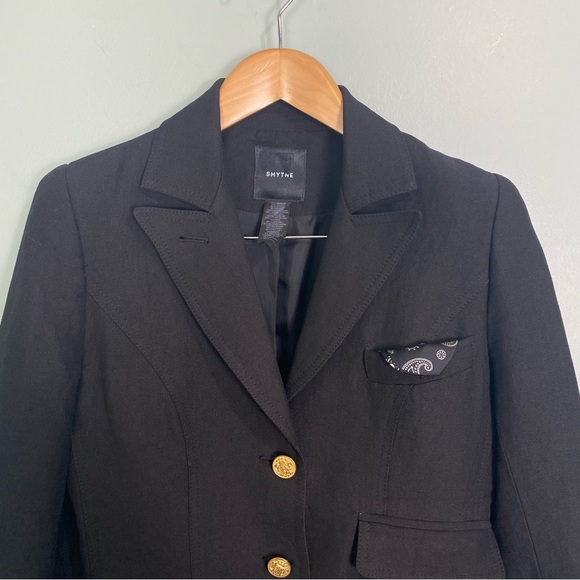 Smythe Black Linen‎ Blend Elbow Patch Equestrian Blazer Jacket Sz 4 - Picture 3 of 10